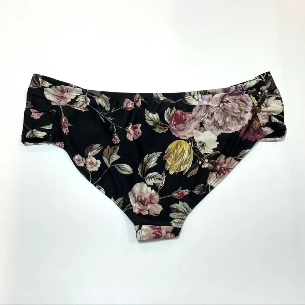 Rachel Roy Floral Ruched side swim bikini bottom